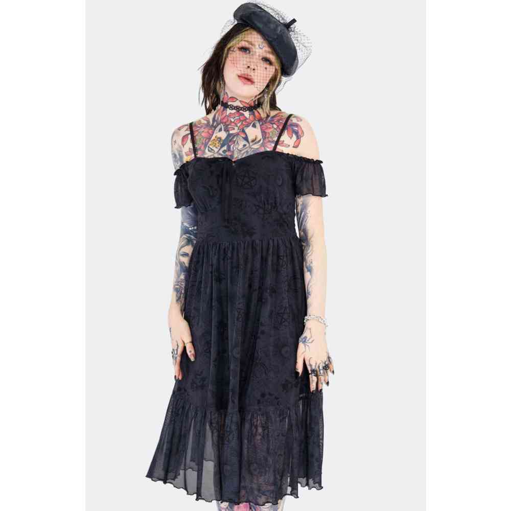 Jawbreaker - Tarot Deck Off Shoulder Lange jurk - Zwart